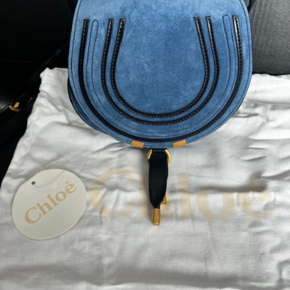 Brand New With Tags Chloe Marcie Cross Body Saddle Blue Suede Bag - Picture 5 of 13